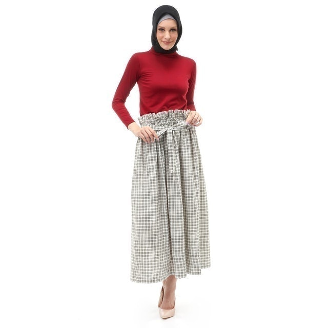 Amel Long Skirt Bawahan Wanita Motif Kotak-Kotak Regular Fit