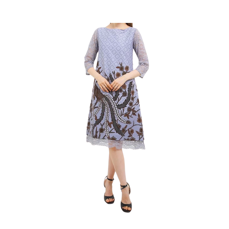 Rianty Batik Dress Emira Emir Abu Kombinasi Brokat