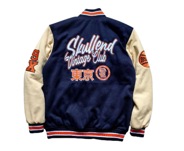 Skullend Varsity Jacket Bomber Baseball Sukajan Vintage Pria Wanita - Full Bordir