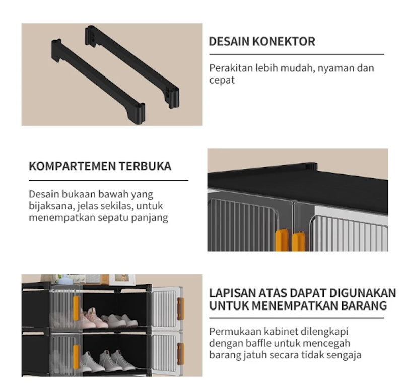 YONEZAWA Rak Sepatu Susun Tertutup 5 Level 3