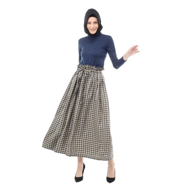 Amel Long Skirt Bawahan Wanita Motif Kotak-Kotak Regular Fit
