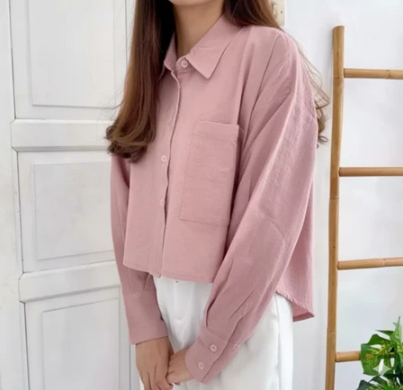  Kemeja Gita Rami Crop Linen Korean Style