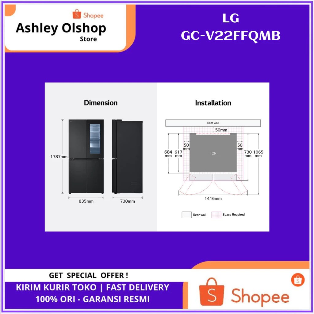 LG Electronics LG Kulkas InstaView™ Multi Door 595L / 458L GC-V22FFQMB