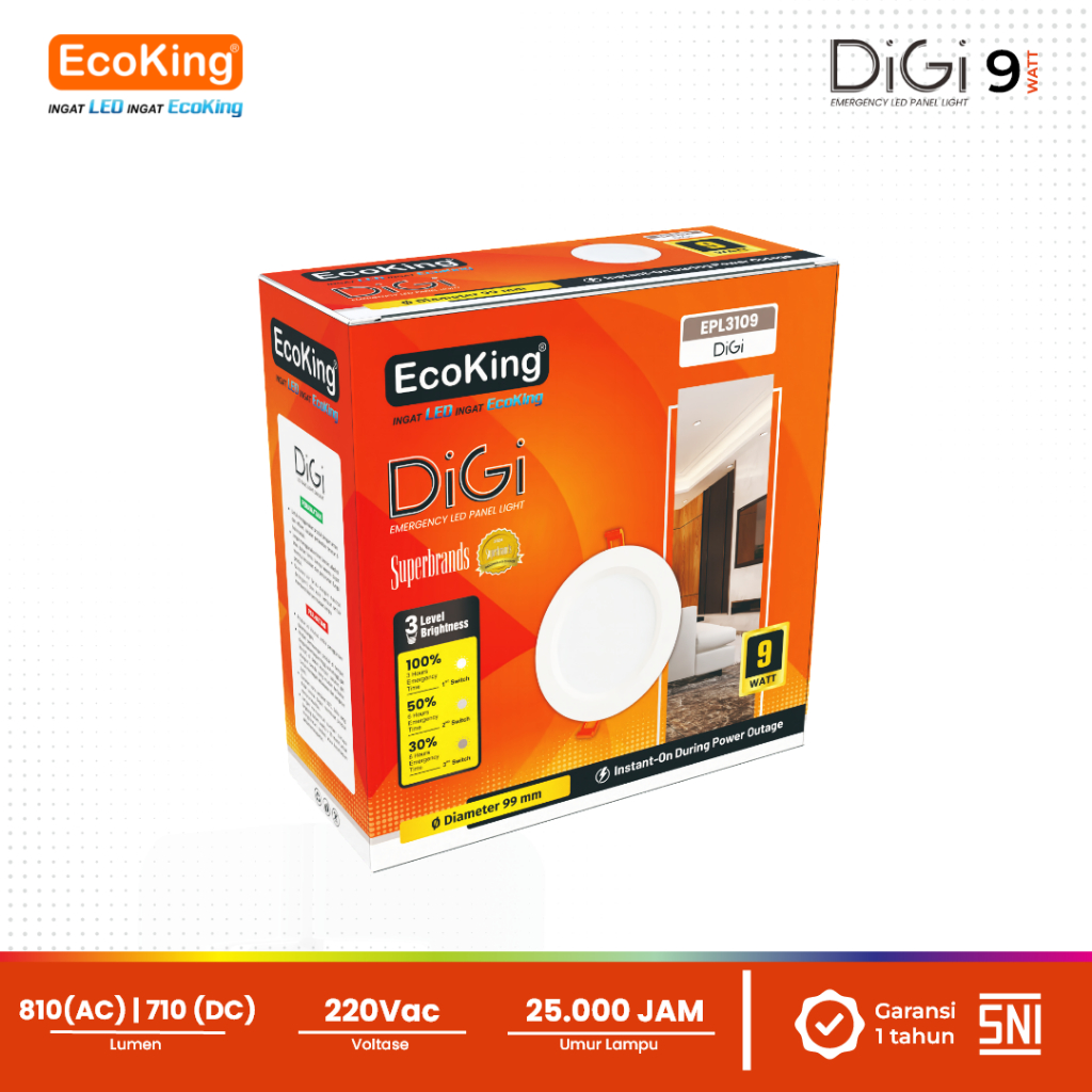 Golden Batam Raya EcoKing LED DiGi Emergency Panel Light 9W EPL3109