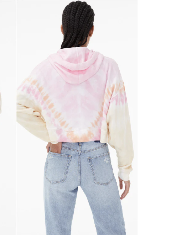 Oversize Tie Dye Full Zipper Crop Hoodie - Pink 4