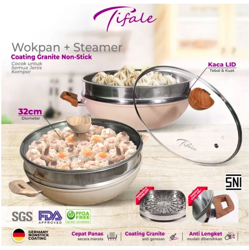 Hongzhuo Ford Tifale Wokpan + Steamer Glass Lid Granite Non Stick