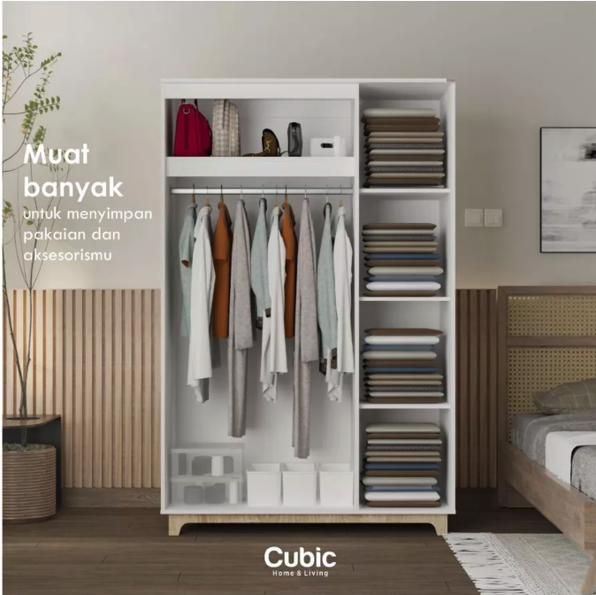 Cubic Home Living Cubic Luna Milano Lemari Pakaian 3 Pintu