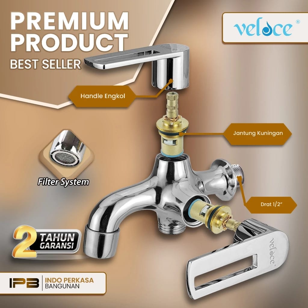 Indo Perkasa Bangunan Volce Kran Double ZE2 KDB Brass 2091