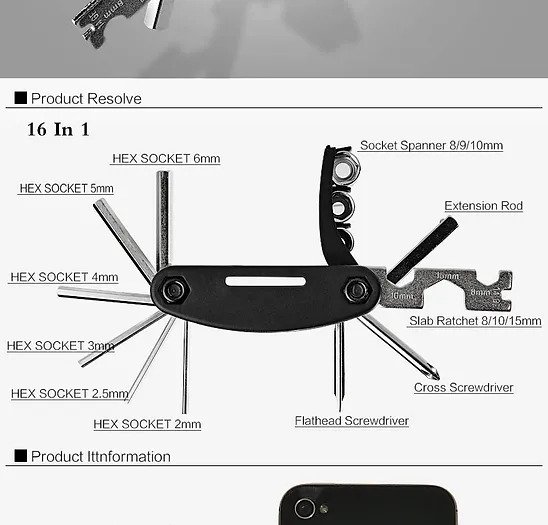 16 in 1 Multifunction Bicycle Repair Tools Kit