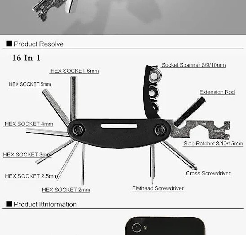 16 in 1 Multifunction Bicycle Repair Tools Kit 4