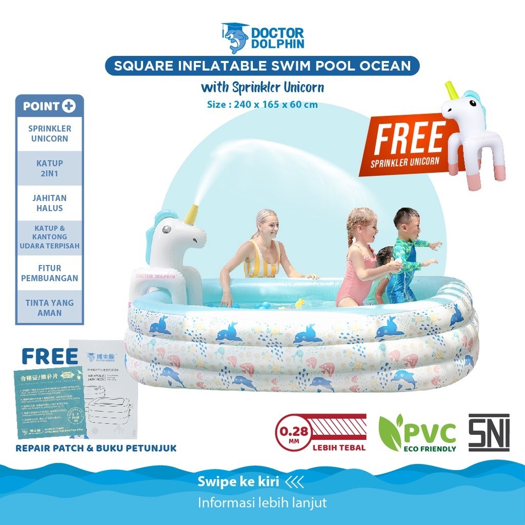 Doctor Dolphin  Square Inflatable Baby Pool 