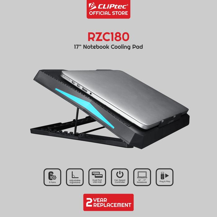 Cliptec Technology Cliptec Cooling Pad Laptop 6 Fan Adjustable Ergostand RZC180