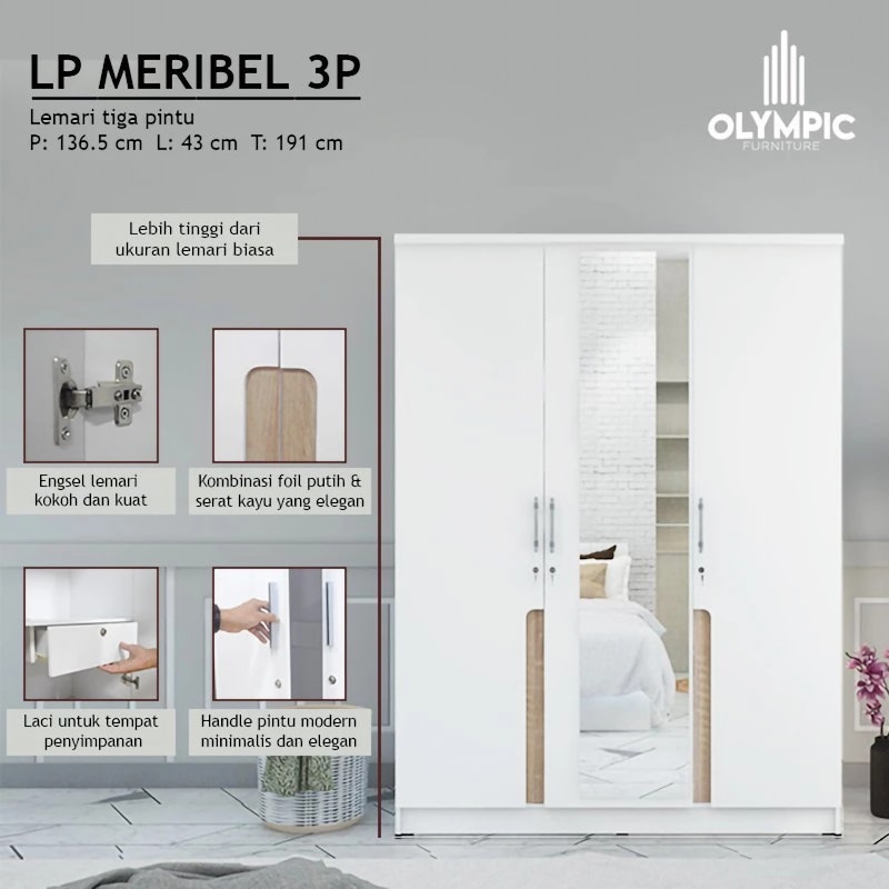 Olympic Lemari Baju Tiga Pintu LP MERIBEL 3P 5