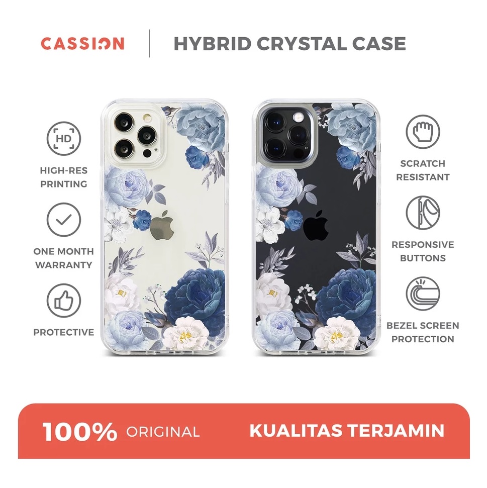 Global Gelora Inovatif Cassion Hybrid Crystal Case iPhone Blue Flowers
