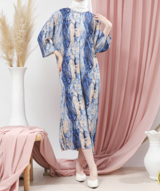  Chils Daster Dress Motif Mewah Lengan 3/4