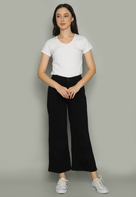 Nuber Clover Celana Boyfriend Highwaist Elastic Jeans Wanita Kulot Black