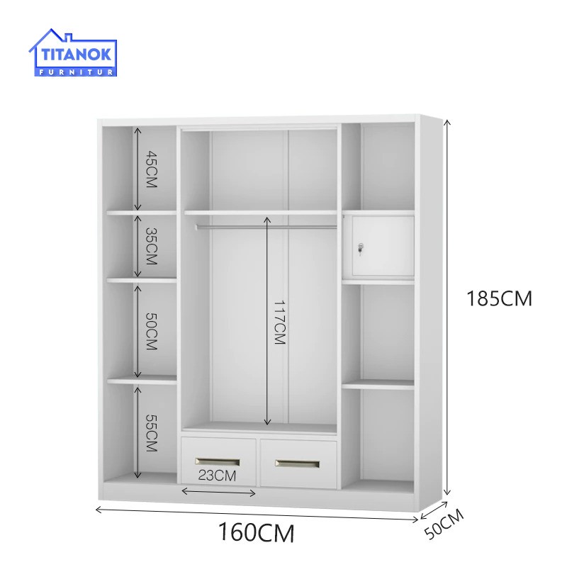 Titanok Furniture Indonesia Titanok Lemari Pakaian Besi 4 Pintu M02