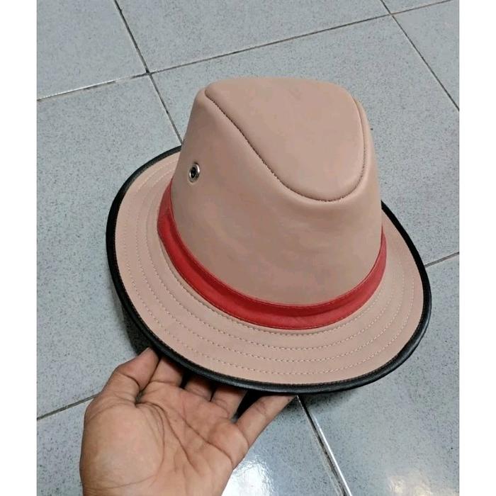 MDL Leather Topi Fedora Laken Kulit Asli