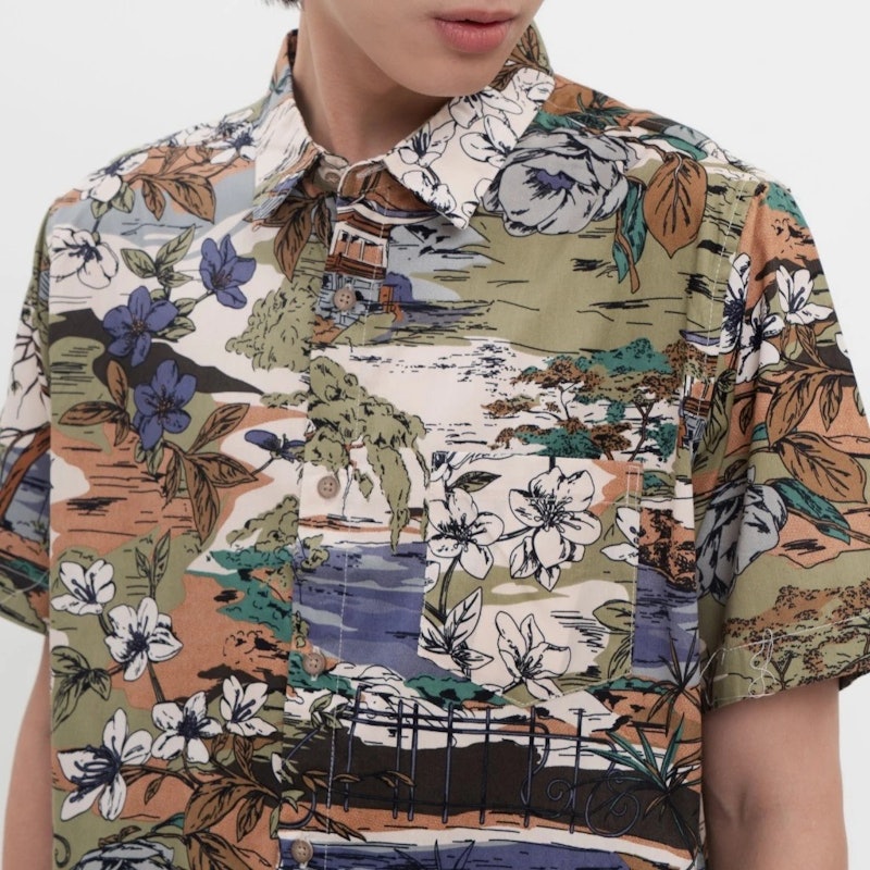 M231 Kemeja Pria Printing Pendek Olive 3