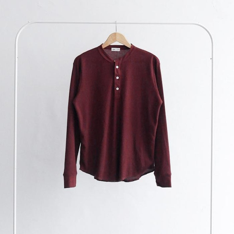 Isla for Men Smith Waffle Henley Neck T-Shirt Long Sleeve