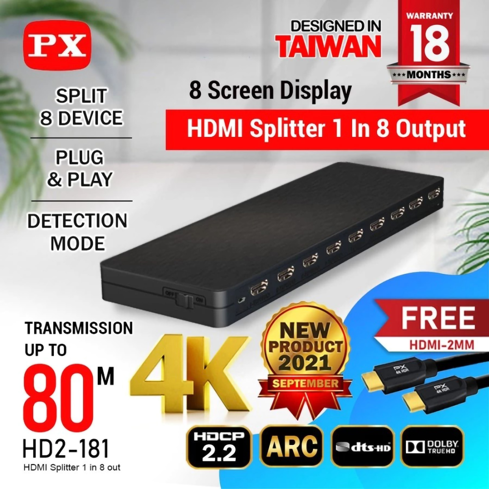 PX Ultra HDMI Splitter 1 Input 8 Output 5