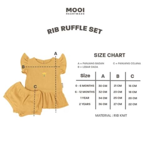 Mooi Heartmade Mooi Setelan Anak Perempuan Rib Ruffle Set