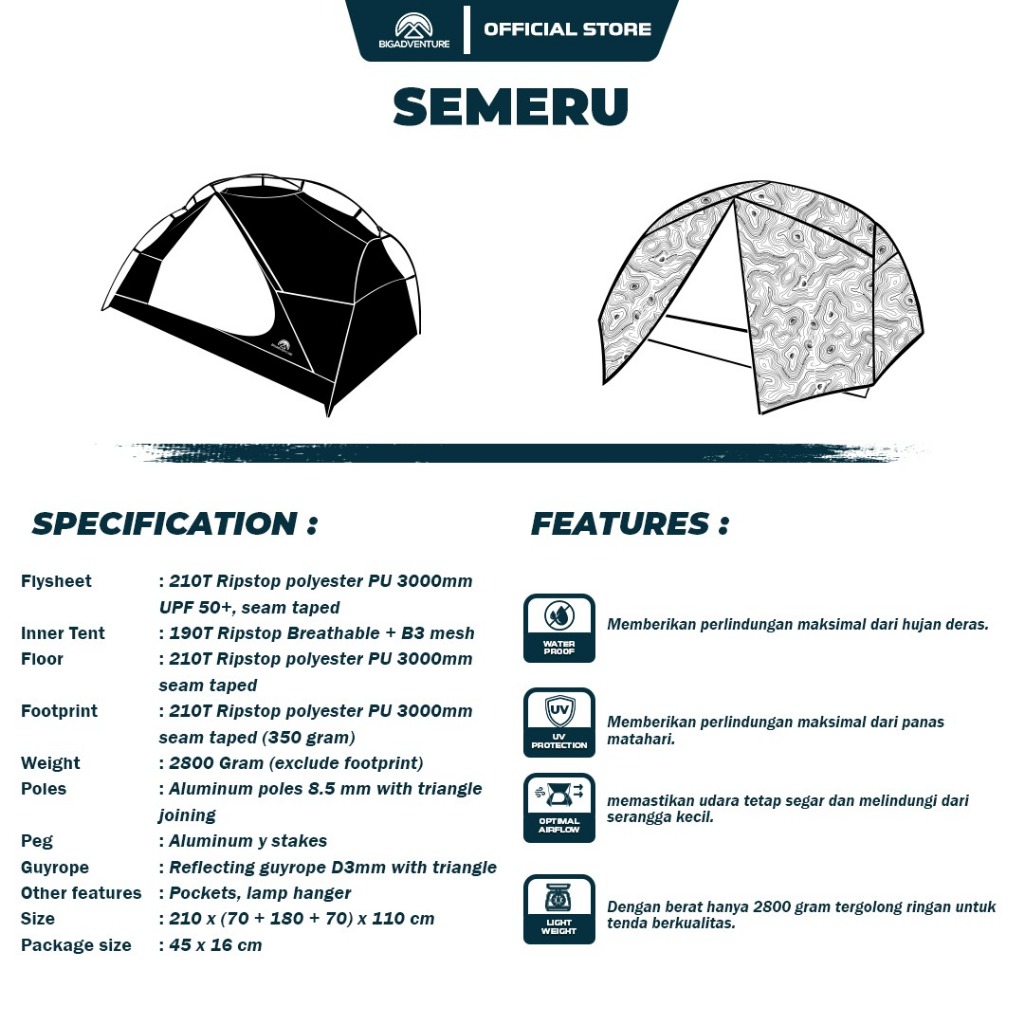 Bigadventure Indonesia Bigadventure Tenda 3 Person Semeru Series 