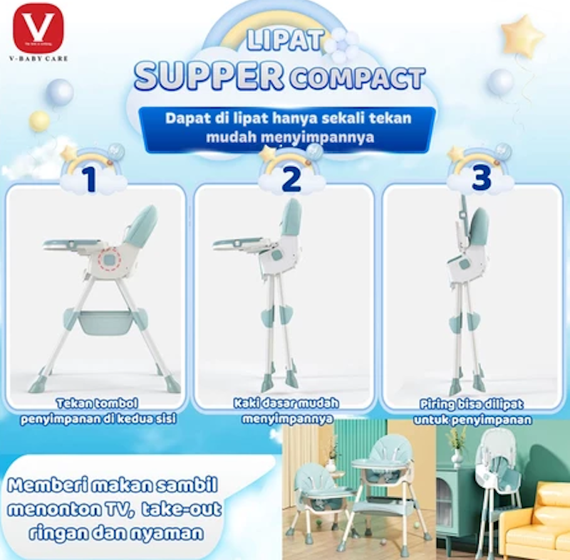 V-Baby Care Kursi Makan Bayi Multifungsi 3