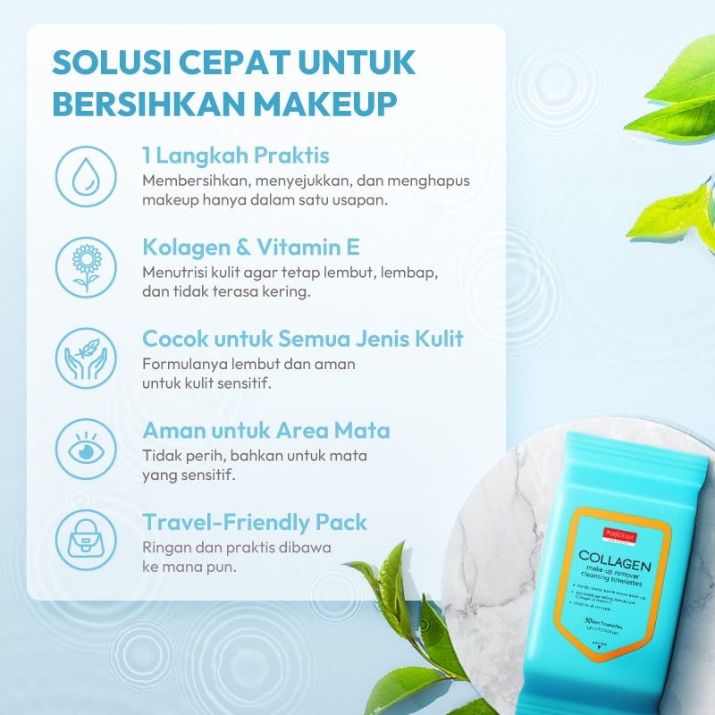 Adwin Korea Purederm Collagen Make-up Remover Cleansing Towelettes Collagen