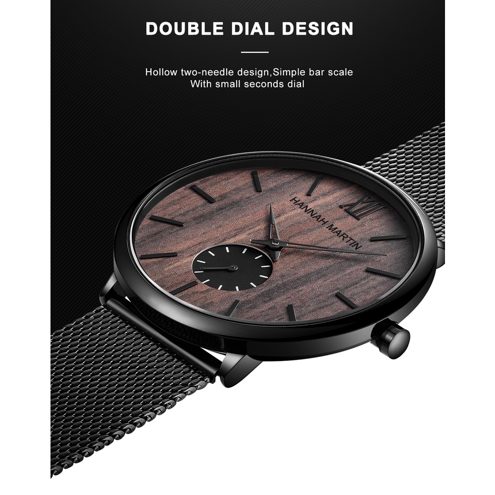 HANNAH MARTIN Kayu Arloji Cowok Quartz Men Watch  1002-2
