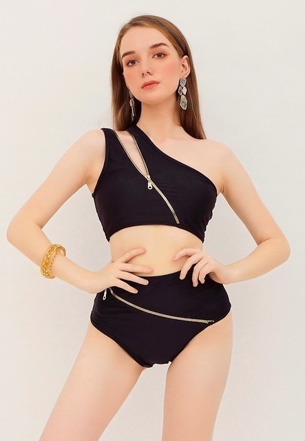 NAVVA Beachwear Zoya One Shoulder High Waist Bikini with Zippers