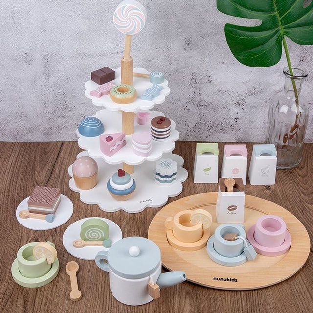 Nunukids Tea Party Set Cake Stand Macaron Color