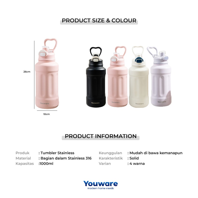 Youware Aero Botol Minum Stainless Steel 1 Liter 5