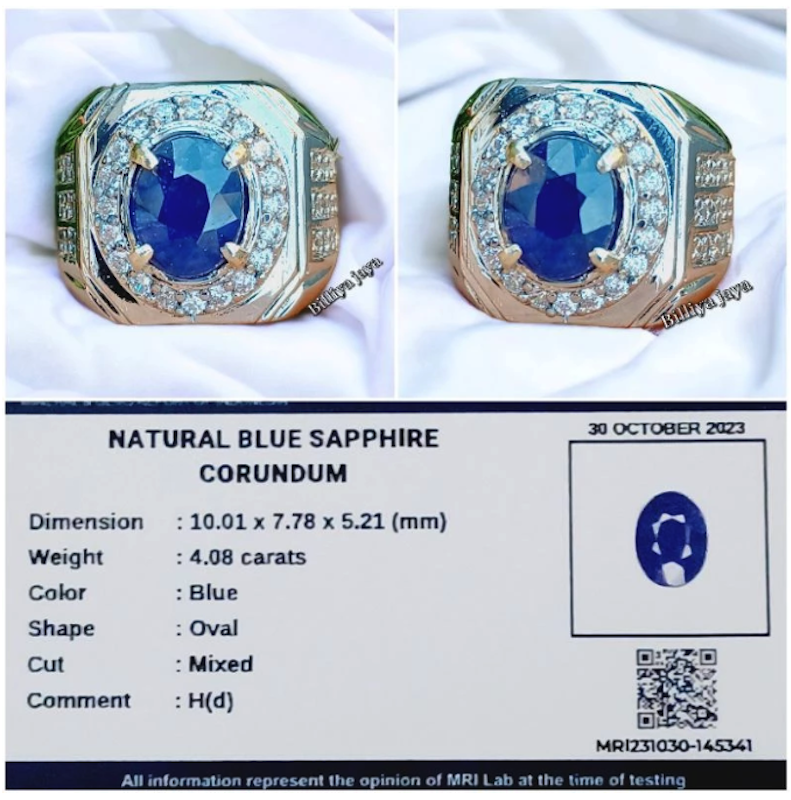 Cincin Batu Natural Blue Sapphire Srilanka + Memo 3