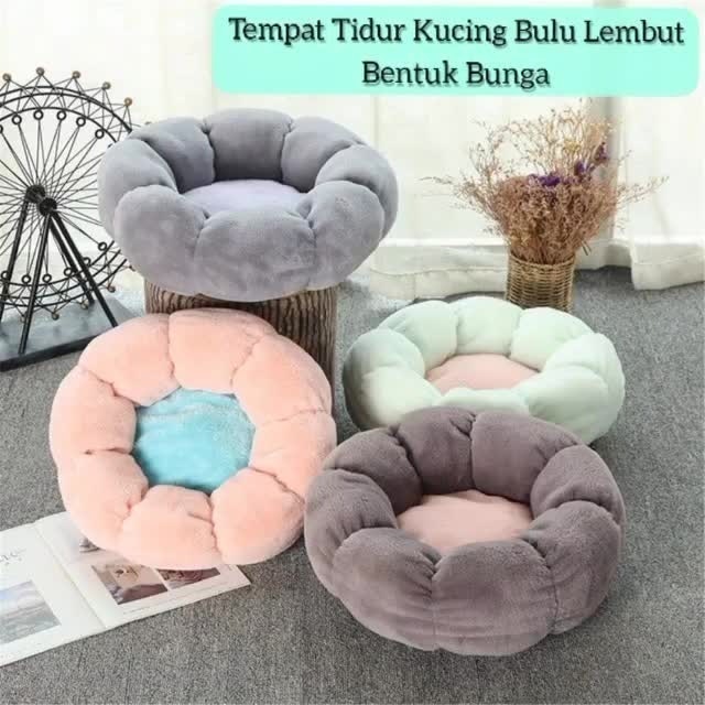 Kasur Kucing Bentuk Bunga Bulu Hangat Dan Lembut