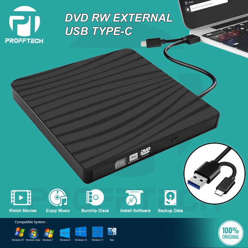 PROFFTECH External CD DVD RW Optical Drive