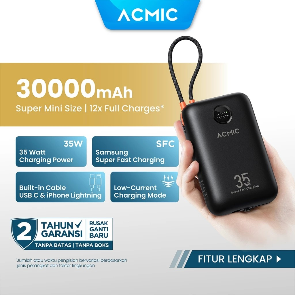 Acmic Elektronik Indonesia ACMIC Neopower Super Mini 35W Powerbank 30.000 mAh