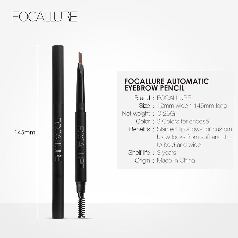 FCL Internasional Indonesia FOCALLURE Waterproof Long Lasting Eyebrow Pencil 01 Dark Gray FA-18