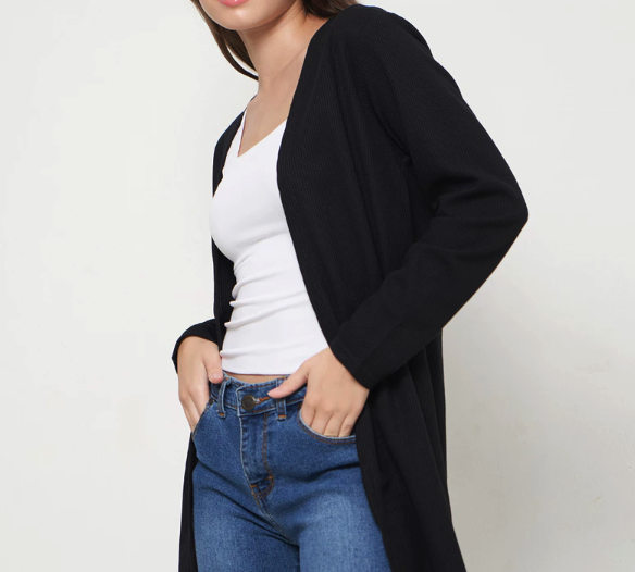  Dancus Cardigan Knit Waffle Hitam  SR002