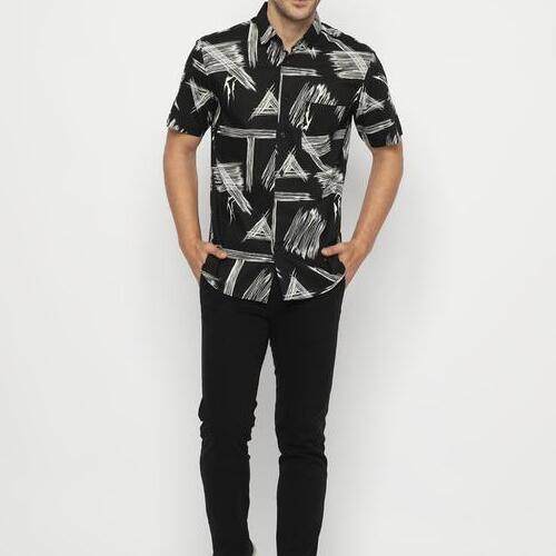 Citra Agung Busana Platini Kemeja Motif Pria Lengan Pendek Katun Hitam 132151
