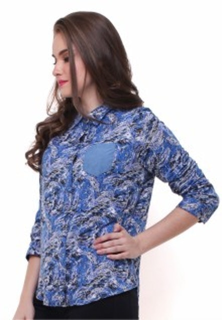 Kemeja Wanita Motif Abstrak - Biru  2