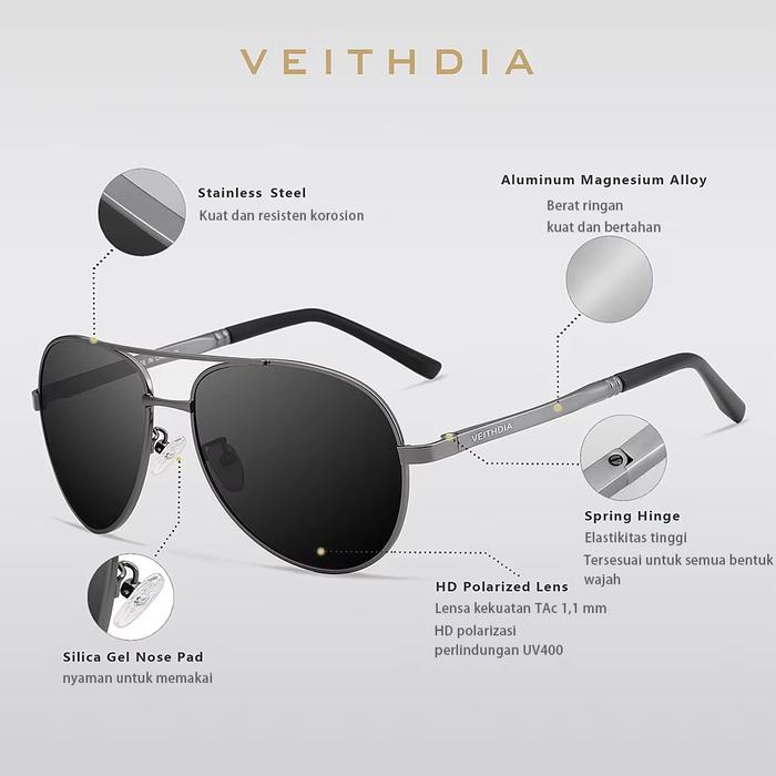 Linhai Aoshi Glasses VEITHDIA Kacamata Aviator Polarized Anti Sinar UV 1306