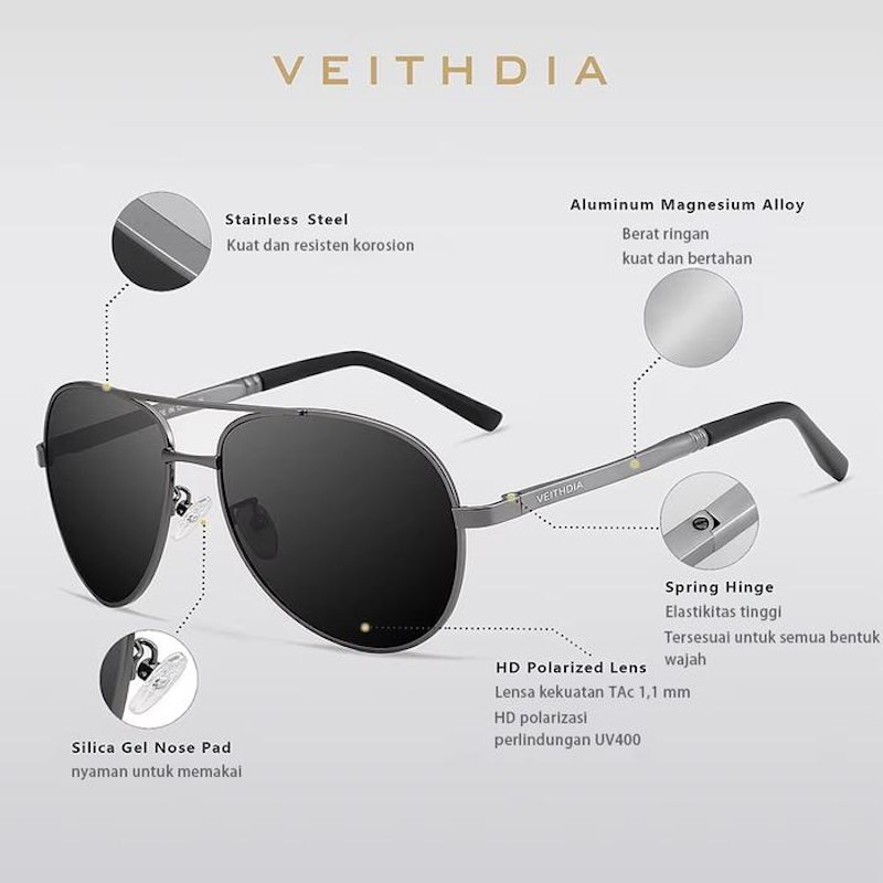 VEITHDIA Kacamata Aviator Polarized Anti Sinar UV 2