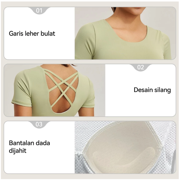  COSI COZY Atasan Olahraga Wanita Sport Open-Back