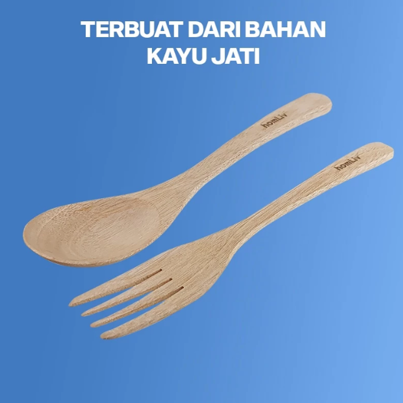 homLiv Sendok Garpu Kayu Set Carola Jati 4