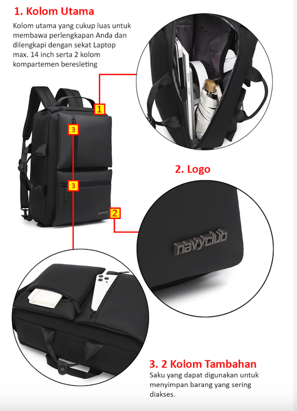 Navy Club Tas Ransel Laptop 3 in 1 HEI 859