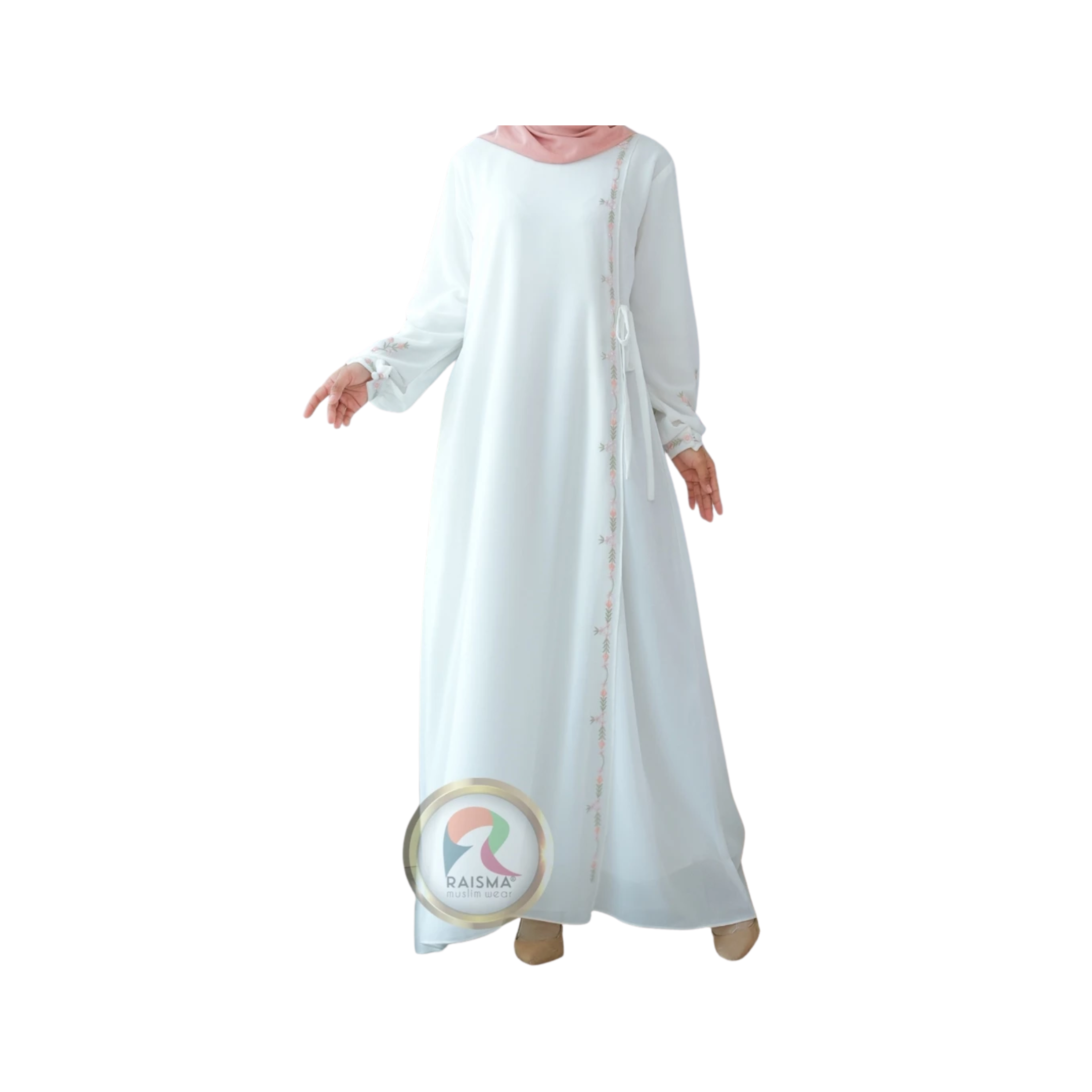 Raisma Ivanna Gamis Putih Tulang Kombinasi Bordir