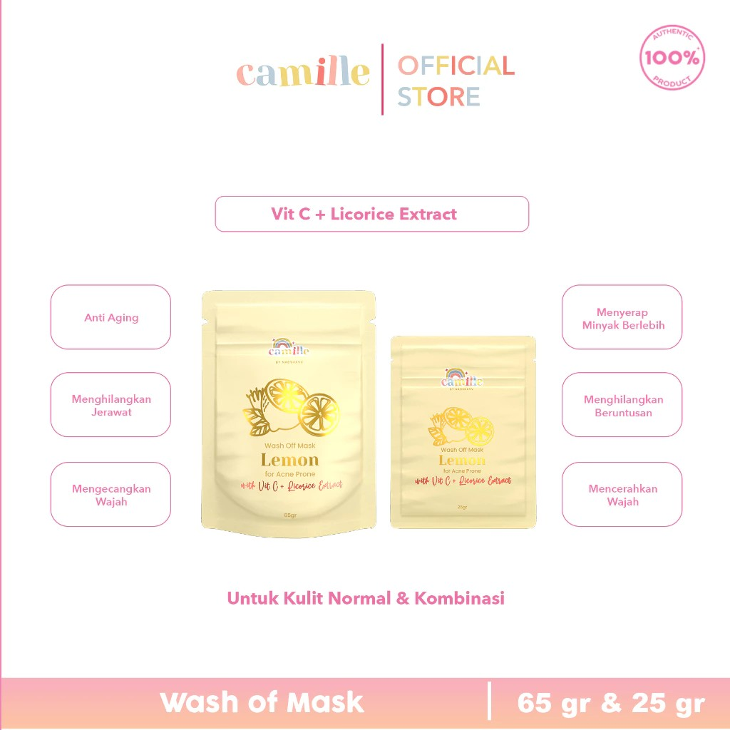Camille Wash Off Mask Lemon For Acne Care With Licorice Extract + Vit C 2