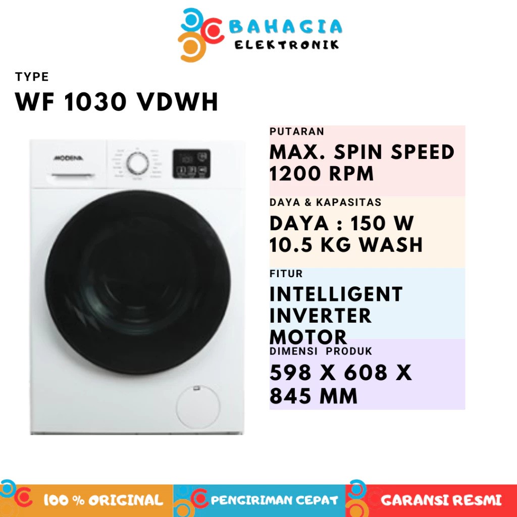MODENA Mesin Cuci Front Load 10.5 kg WF 1030 VDWH