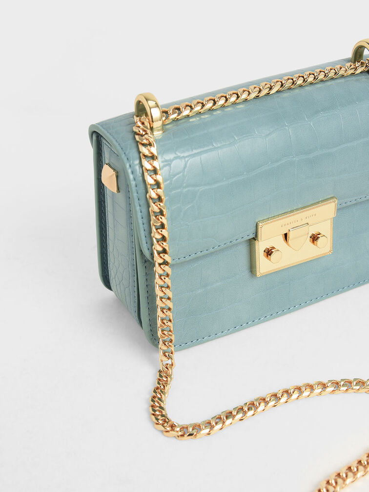 CHARLES & KEITH Tas Selempang Croc-Effect Chain Strap CK2-80700998